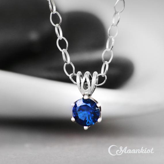 Silver Blue Sapphire Pendant Necklace, Sterling Silver Sapphire Necklace, September Birthstone | Moonkist Designs