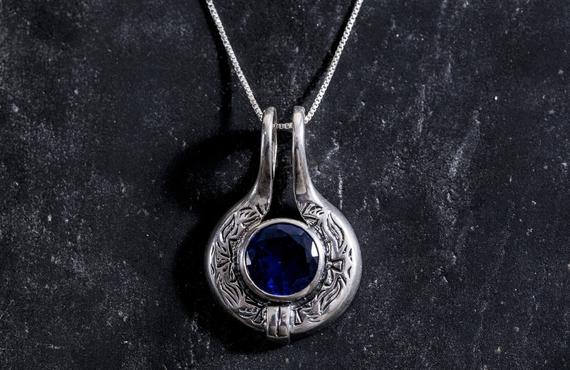 Egyptian Blue Pendant, Sapphire Pendant, Vintage Pendant, Created Sapphire, Blue Sapphire, Ancient Egypt Pendant, Blue Pendent, Sapphire