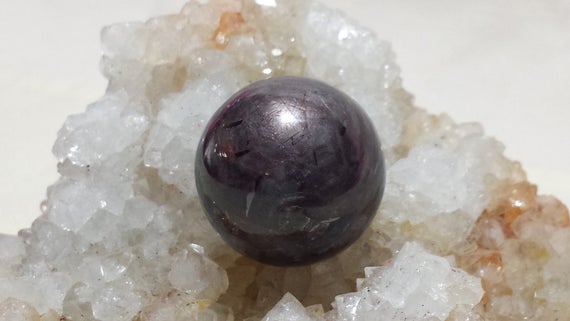 Natural Sapphire Sphere Mineral Sample, Black & Purple 25.5mm, 35 Grams, 175 Carats From India, Rare Size Black Star Sapphire Sphere.