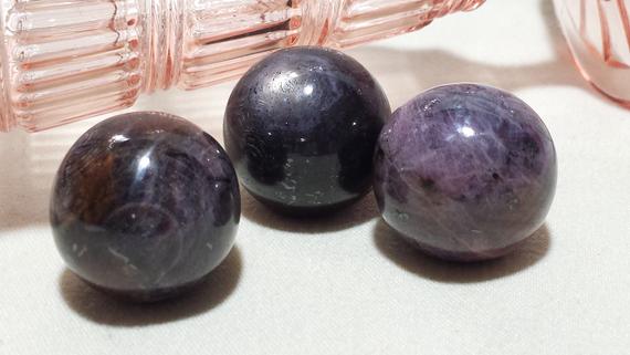 Natural Sapphire Sphere Mineral Sample, Black & Purple 27.7mm, 43 Grams, 215 Carats From India, Rare Size Black Star Sapphire Sphere.