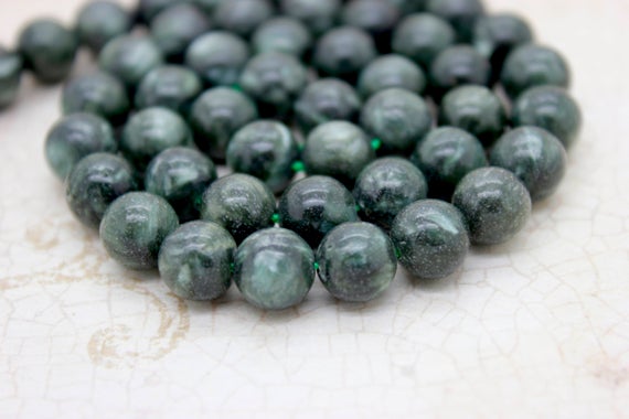 Seraphinite Beads, Natural Seraphinite Smooth Round Ball Sphere Natural Loose Gemstone Beads 8mm 10mm 12mm - Pg164