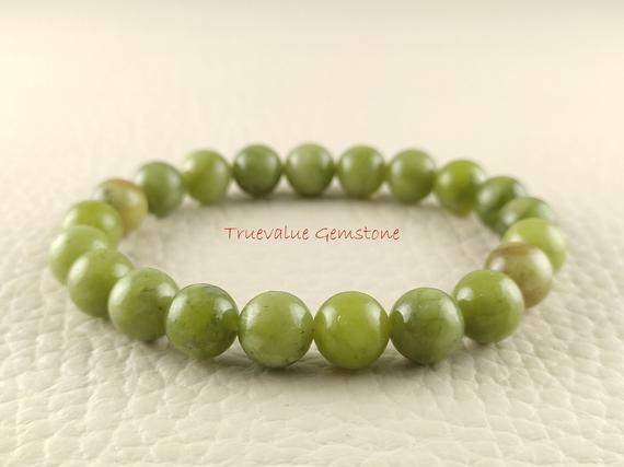 Green Serpentine Bracelet, Beaded Bracelet, Healing Crystal, 8mm Beads, Friendship Bracelet, Crystal Beads Bracelet