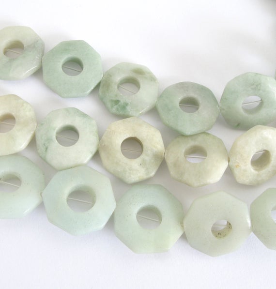 15mm Hexagon Serpentine Beads With Center Hole,  15mm Hexagon Beads, Light Seafoam Green Gemstone Beads, Natural Serpentine Beads, Ser216