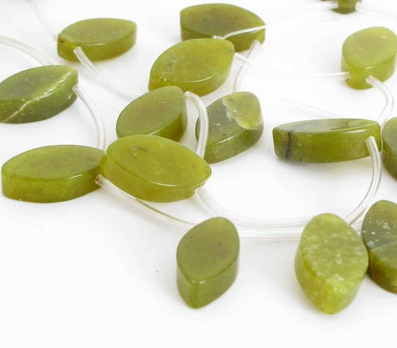 18mm Serpentine Beads, "new Jade", Olive "jade", Leaf Shape Beads, Olive Green Gemstone Beads, Natural Serpentine Beads, Ser206