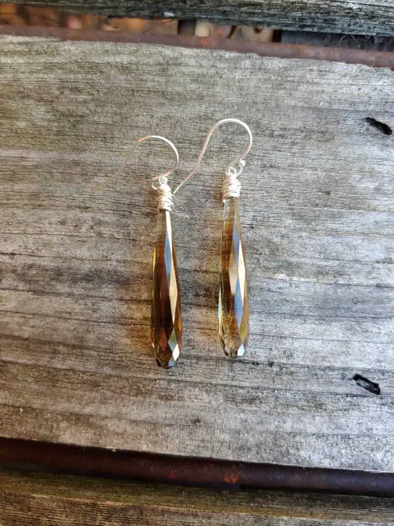 Long Smoky Quartz Earrings.  Avail In Gold Filled, Rose Gold, And Or Sterling Silver.  Long Smoky Quartz Earrings