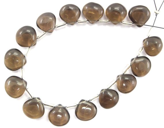 15 Pieces Natural Smoky Quartz Heart Shape Briolette Beads,size 9-10 Mm Smoky Quartz Gemstone, Best Quality Smoky Quartz Smooth Heart Beads