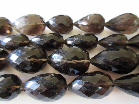 Huge Rare 25mm To 30mm Natural Smoky Quartz Faceted Straight Drilled Tear Drop Briolette Beads, 17 Inch Strand, Gds167