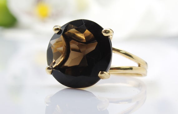 14k Gold Filled Ring · Smoky Quartz Ring · Brown Gemstone Ring · Prong Setting Ring · Gold Gemstone Ring · Gold Ring · 14k Solid Gold Ring