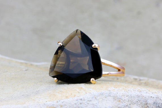 Smoky Quartz Ring · Rose Gold Ring · Gold Filled Ring · Solid Gold Ring · Cocktail Ring · Statement Ring · Trillion Ring