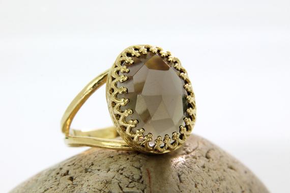 Smoky Quartz Ring · Smokey Ring · Gold Ring · Oval Ring · Bridal Ring · Bridesmaid Gifts · Love Gift · I Love You Ring