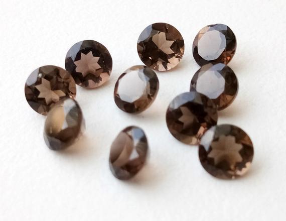 10 Pcs Smoky Quartz Solitaire Cut Stones, Natural Smoky Quartz Round Cut Loose Gemstone For Jewelry, Brown Stone (10mm To 16mm Options)