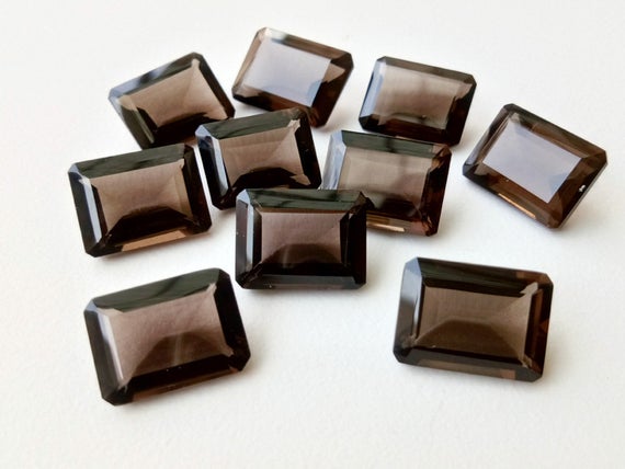 10 Pcs Smoky Quartz Emerald Cut Stones, Natural Smoky Quartz Rectangle Cut Loose Gemstone For Jewelry, Brown Stone (4x6mm To 8x10mm Options)