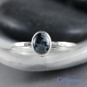 Shop Snowflake Obsidian Jewelry! Oval Snowflake Obsidian Promise Ring, Sterling Silver Obsidian Ring for Women | Moonkist Designs | Natural genuine Snowflake Obsidian jewelry. Buy crystal jewelry, handmade handcrafted artisan jewelry for women.  Unique handmade gift ideas. #jewelry #beadedjewelry #beadedjewelry #gift #shopping #handmadejewelry #fashion #style #product #jewelry #affiliate #ad
