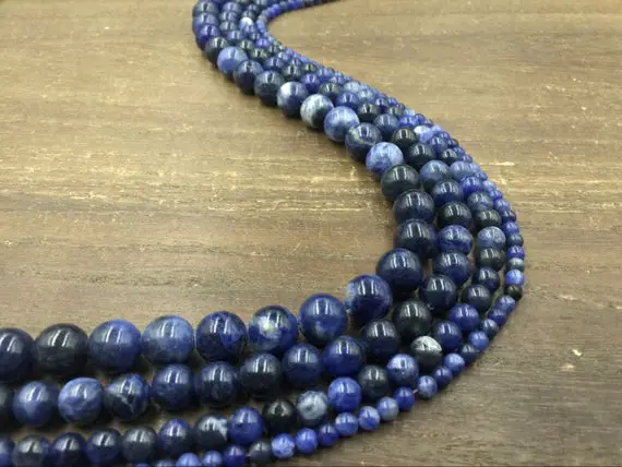 Natural Sodalite Stone Beads Smooth Round Blue Sodalite Loose Gemstone Beads Strand Semiprecious Jewelry Beads 4-12mm Full Strand 15.5"
