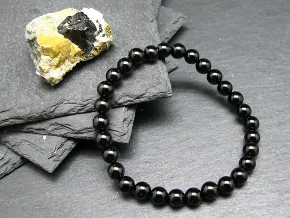 Black Spinel Genuine Bracelet ~ 7 Inches  ~ 6mm Round Beads