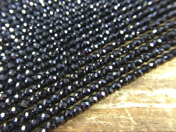4mm Micro Faceted Spinel Beads Tiny Small Black Spinel Round Beads Black Gemstone Beads Supplies Jewelry Beads 15.5" Full Strand