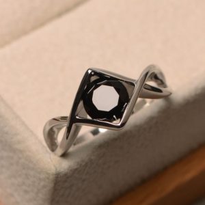 Natural black spinel rings, proposal rings, round cut black gemstone, sterling silver rings, solitaire ring | Natural genuine Gemstone rings, simple unique handcrafted gemstone rings. #rings #jewelry #shopping #gift #handmade #fashion #style #affiliate #ad