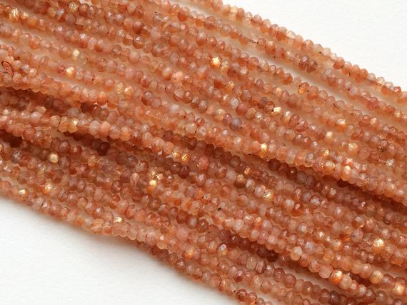 3-4mm Sunstone Faceted Rondelle Beads, Sunstone Faceted Beads, Sunstone Faceted Rondelle Beads For Jewelry (1st To 5st Options) - Is31