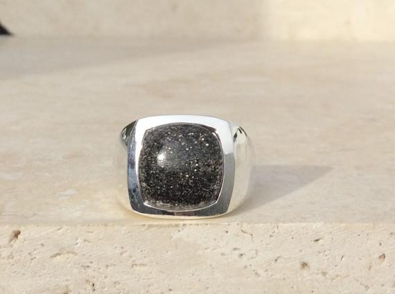 Black Sunstone Chunky Silver Ring, Mens Silver Gemstone Ring, Gift For Dad Or Husband