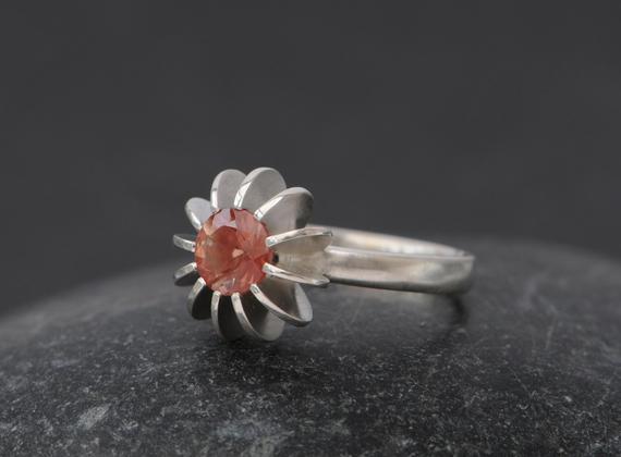Oregon Sunstone Ring In Silver, Sea Urchin Ring, Gift For Her