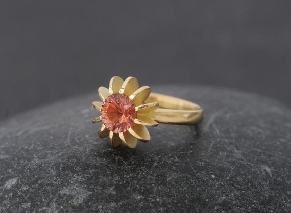 Oregon Sunstone Ring 18k Gold, Ethical Gold Ring, Sea Urchin Ring