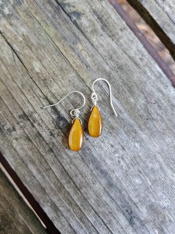 Clearance Sale! Teardrop Tiger Eye Earrings. Sterling Silver, Gold And Rose Gold Tigers Eye Earrings