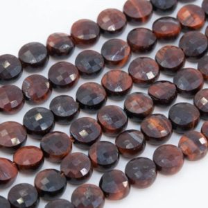 Shop Tiger Eye Faceted Beads! Genuine Natural Mahogany Red Tiger Eye Loose Beads Grade AAA Faceted Flat Round Button Shape 7x4mm | Natural genuine faceted Tiger Eye beads for beading and jewelry making.  #jewelry #beads #beadedjewelry #diyjewelry #jewelrymaking #beadstore #beading #affiliate #ad