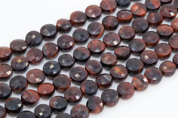 Genuine Natural Mahogany Red Tiger Eye Loose Beads Grade Aaa Faceted Flat Round Button Shape 7x4mm