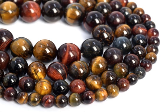 Genuine Natural Yellow Red Blue Tiger Eye Loose Beads Grade Aa Round Shape 6mm 8mm 10mm 12mm