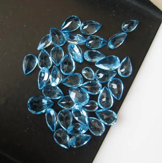 10 Pieces 6x4mm Natural Swiss Blue Topaz Pear Shaped Faceted Loose Gemstones Bb315