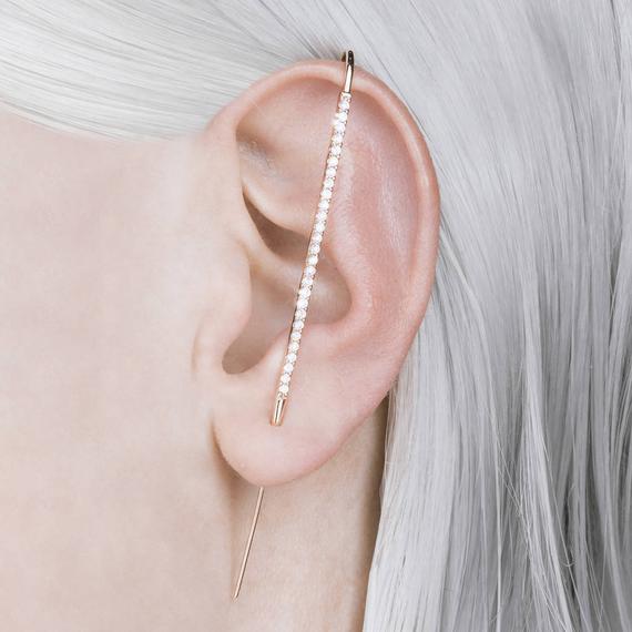 Rose Gold Ear Cuff Topaz Earrings Ear Cuff Silver Statement Earrings Rose Gold Ear Pin Earring Ear Pin Cuff Minimalist Cartilage Earring