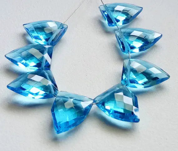 13x18mm Topaz Blue Hydro Quartz Faceted Fancy Shape Side Drilled Beads, 4 Pieces Checker Cut Fancy Shape Hydro Beads For Jewelry- Ks5115
