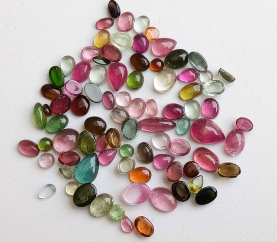 3-9mm Tourmaline Plain Mix Shape Cabochons, Natural Multi Tourmaline Flat Back Smooth Cabochons For Jewelry (10cts To 20cts Options)