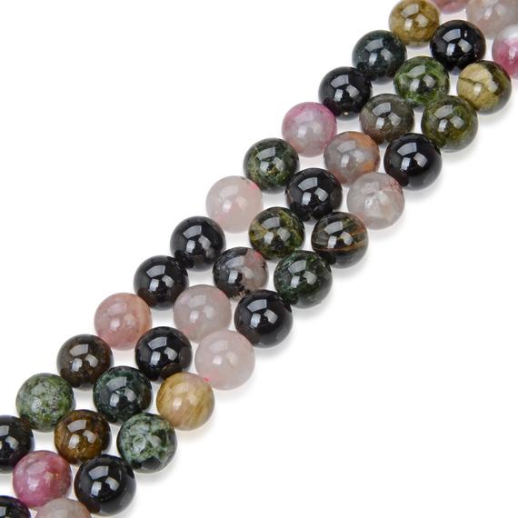 U Pick 1 Strand/15" Natural Multi Colors Tourmaline Healing Gemstone 4mm 6mm 8mm 10mm Round Stone Bead For Earrings Bracelet Jewelry Making