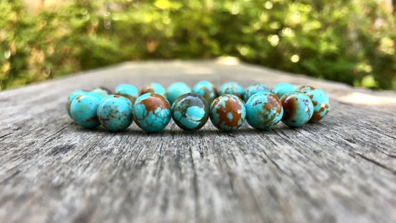 Chunky Webbed Sonoran Blue Turquoise Bracelet Natural 10mm High Grade Sonora Turquoise Gemstone Bracelet Rich Webbed Sonora Turquoise Rounds