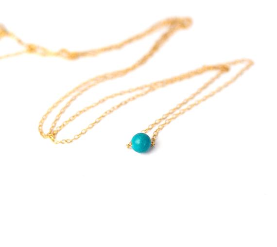 Turquoise Necklace - Dot Necklace - Simple Necklace - Minimalist - Everyday Necklace - A Tiny Turquoise Bead On A 14k Gold Vermeil Chain