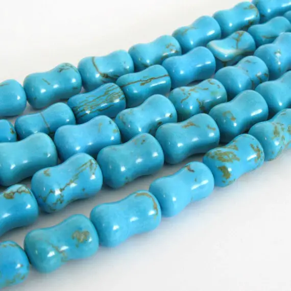 12mm Chalk Turquoise Dogbone Beads, Chalk Turquoise Beads - Full 15" Strand Turquoise Beads, Blue Turquoise Beads, Turq208