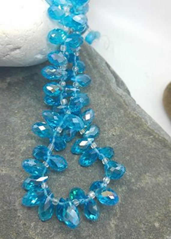 Faceted  Turquoise  Blue Aqua Silver Crystal Briolettes Beads  12 Mm Teardrop Beads /turquoise Teardrops  / 3 High Quality Crystal Beads