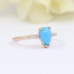 14K Pear Turquoise Diamond Engagement Ring / Turquoise Wedding Ring / Diamond Ring / Solitaire Ring / White Gold / Promise Ring | Natural genuine Array rings, simple unique alternative gemstone engagement rings. #rings #jewelry #bridal #wedding #jewelryaccessories #engagementrings #weddingideas #affiliate #ad
