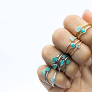 Tiny Turquoise nugget ring | Raw turquoise stacking ring | Turquoise stone ring | Nevada turquoise jewelry | Organic stone jewelry | Natural genuine Turquoise rings, simple unique handcrafted gemstone rings. #rings #jewelry #shopping #gift #handmade #fashion #style #affiliate #ad