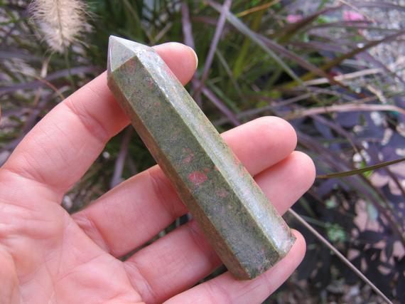 3 5/8" Unakite Point, Matte Polished Epidote Tower, Obelisk Mineral Specimen, Meditation Stone, Reiki, 94mm, Ut2