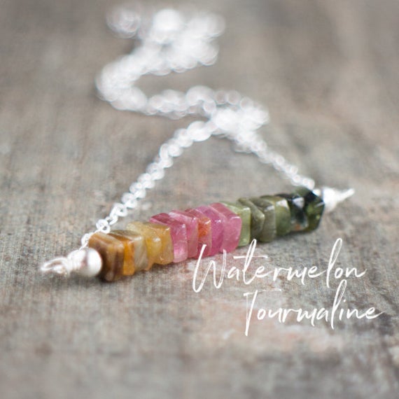 Watermelon Tourmaline Necklace, Multi Tourmaline Jewelry, Gemstone Necklace, Gift For Women, Bridesmaid Gifts, October Birthday Gifts