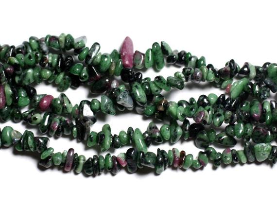 Fil 89cm 280pc Env - Perles De Pierre - Rubis Zoisite Rocailles Chips 5-10mm
