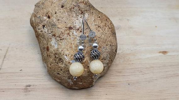 Yellow Calcite Earrings. Crystal Reiki Jewelry Uk. Wire Wrap Dangle Drop Earrings. Bali Silver Earrings. 10mm Stones.