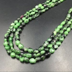 Shop Ruby Zoisite Chip & Nugget Beads! Zoisite Pebble Beads Polished Green Zoisite Beads Nugget Beads 6-8mm Natural Zoisite with Ruby Crystal Beads Gemstone Beads 15.5" Strand | Natural genuine chip Ruby Zoisite beads for beading and jewelry making.  #jewelry #beads #beadedjewelry #diyjewelry #jewelrymaking #beadstore #beading #affiliate #ad