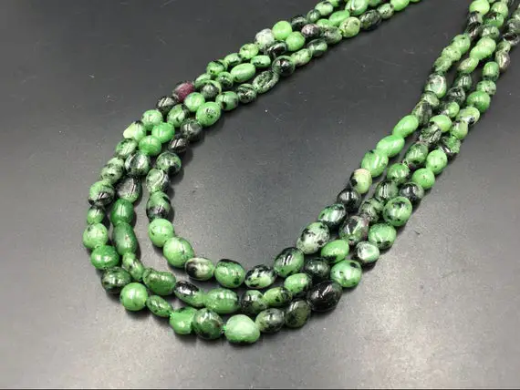 Zoisite Pebble Beads Polished Green Zoisite Beads Nugget Beads 6-8mm Natural Zoisite With Ruby Crystal Beads Gemstone Beads 15.5" Strand