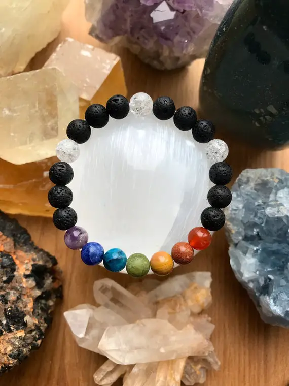 7 Chakra Bracelet Crown Third Eye Throat Solar Plexus Heart Sacral Crystal Pride Healing Meditation Crystal Jewelry Rainbow Wrist Mala