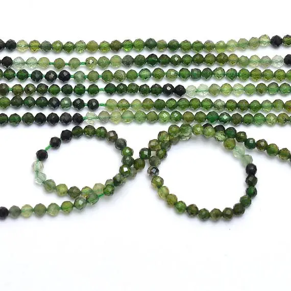 Aaa+ Green Tourmaline Gemstone 2.5mm Faceted Beads | 13" Strand | Natural Rare Green Tourmaline Semi Precious Gemstone Loose Rondelle Beads