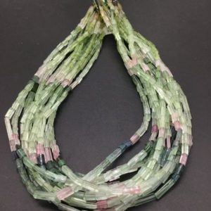 16 Inches Afghani Multi Tourmaline Faceted Tubes Natural Gemstone Beads | Natural genuine chip Green Tourmaline beads for beading and jewelry making.  #jewelry #beads #beadedjewelry #diyjewelry #jewelrymaking #beadstore #beading #affiliate #ad