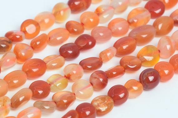 Natural Orange Red Agate Loose Beads Grade Aaa Pebble Nugget Shape 7-9mm